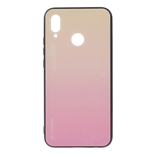 For Huawei P20 Lite / Nova 3e Gradient Color Glass + PC + TPU Hybrid Case - Gold / Pink