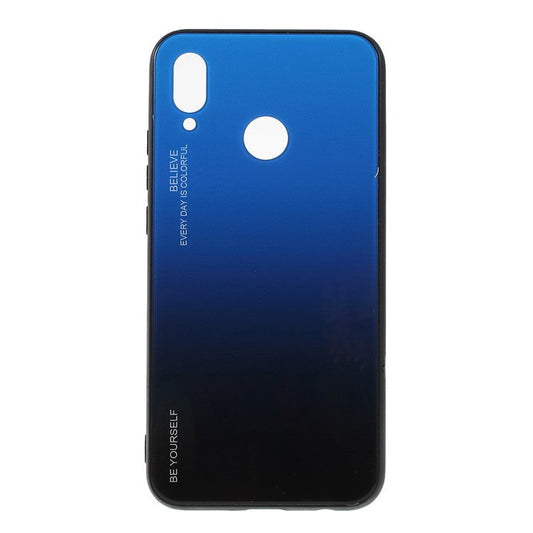 For Huawei P20 Lite / Nova 3e Gradient Color Glass + PC + TPU Hybrid Case - Blue / Black