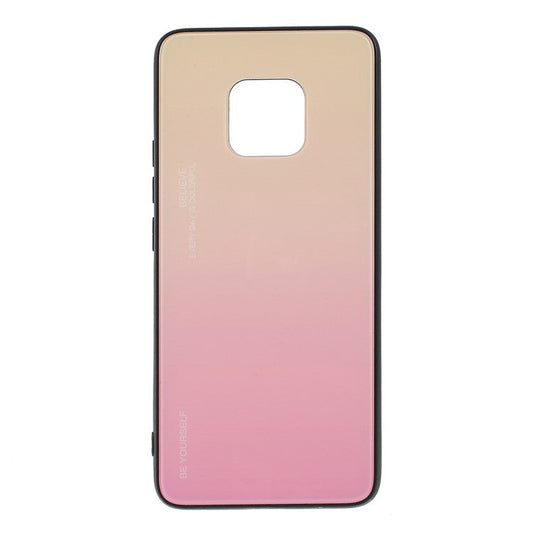 For Huawei Mate 20 Pro Gradient Color Glass + PC + TPU Hybrid Case - Gold / Pink