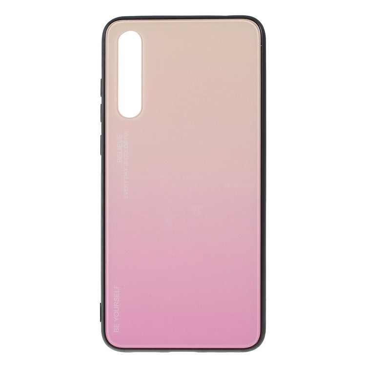 For Huawei P20 Pro Gradient Color Glass + PC + TPU Hybrid Mobile Phone Case - Gold / Pink