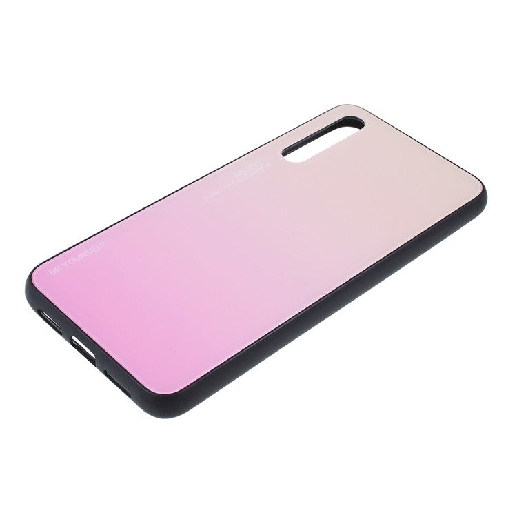 For Huawei P20 Pro Gradient Color Glass + PC + TPU Hybrid Mobile Phone Case - Gold / Pink