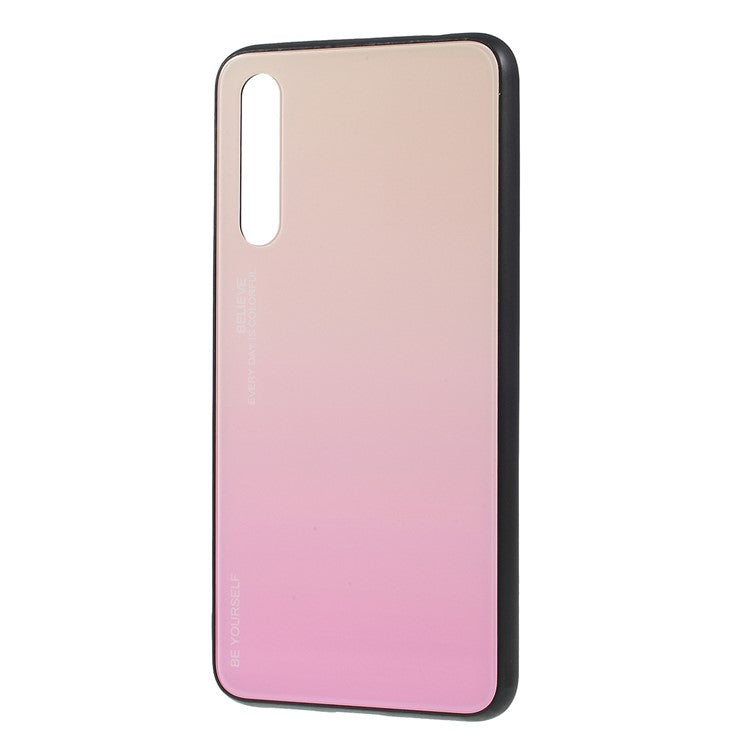 For Huawei P20 Pro Gradient Color Glass + PC + TPU Hybrid Mobile Phone Case - Gold / Pink
