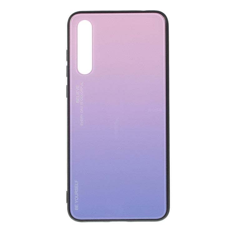 For Huawei P20 Pro Gradient Color Glass + PC + TPU Hybrid Mobile Phone Case - Pink / Blue