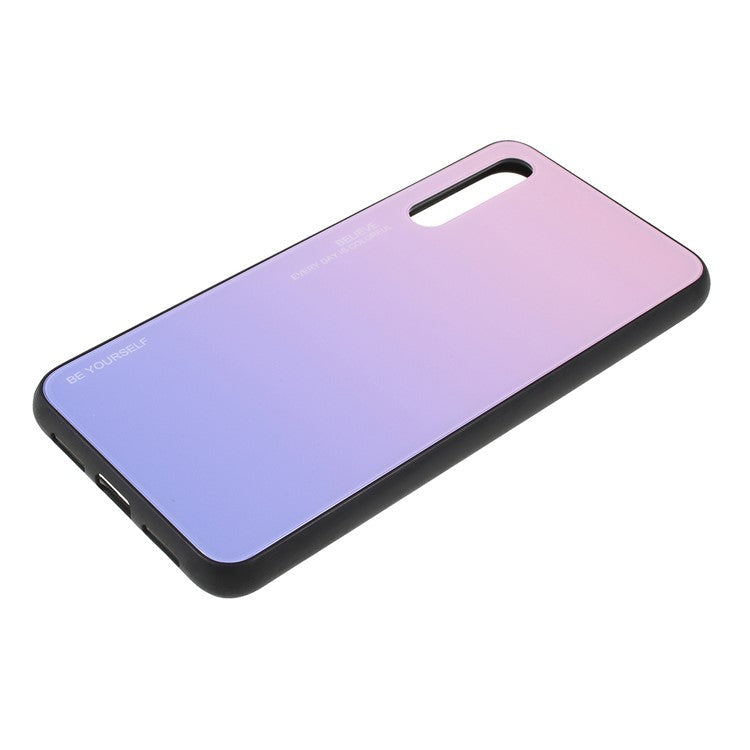 For Huawei P20 Pro Gradient Color Glass + PC + TPU Hybrid Mobile Phone Case - Pink / Blue