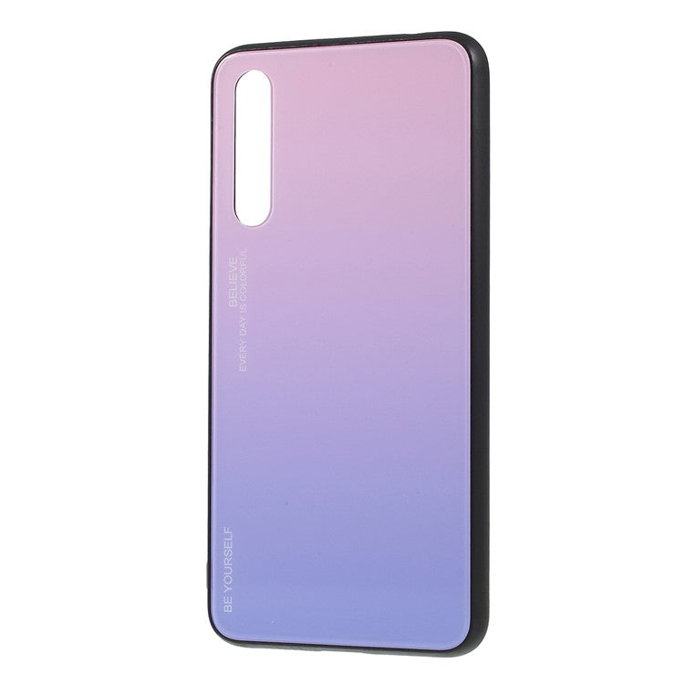 For Huawei P20 Pro Gradient Color Glass + PC + TPU Hybrid Mobile Phone Case - Pink / Blue