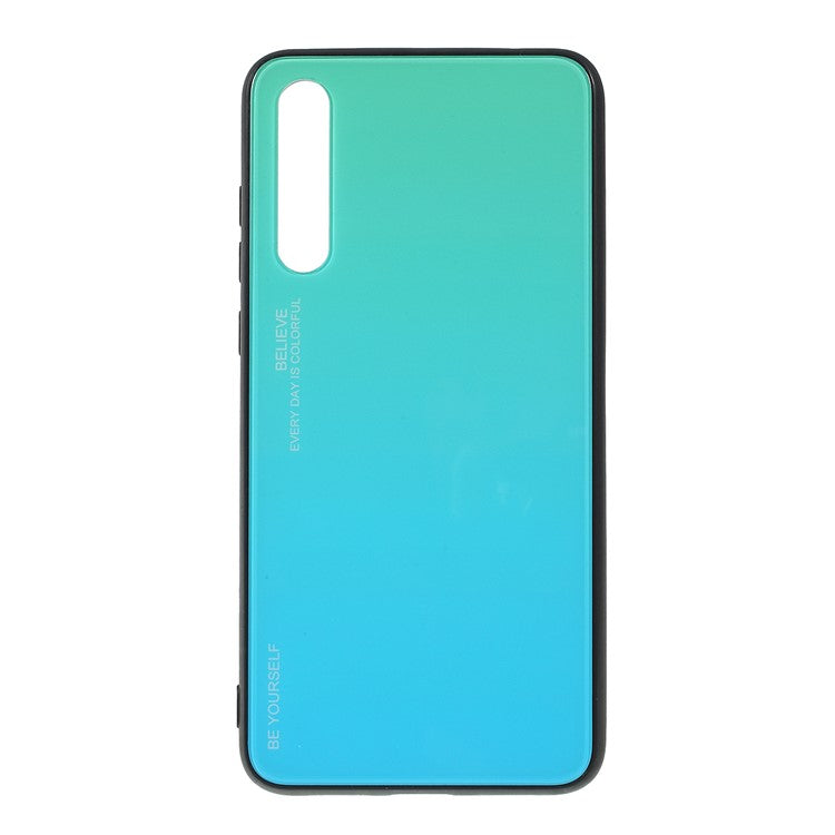 For Huawei P20 Pro Gradient Color Glass + PC + TPU Hybrid Mobile Phone Case - Green / Blue