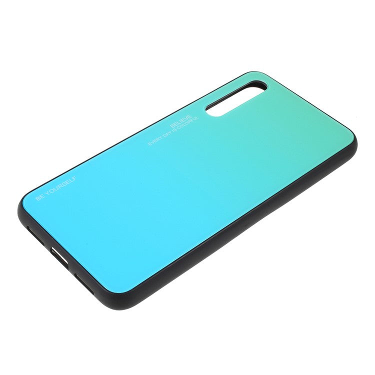For Huawei P20 Pro Gradient Color Glass + PC + TPU Hybrid Mobile Phone Case - Green / Blue