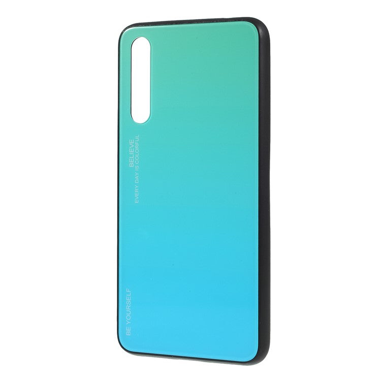 For Huawei P20 Pro Gradient Color Glass + PC + TPU Hybrid Mobile Phone Case - Green / Blue