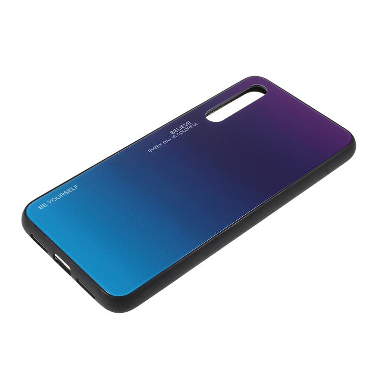 For Huawei P20 Pro Gradient Color Glass + PC + TPU Hybrid Mobile Phone Case - Purple / Blue