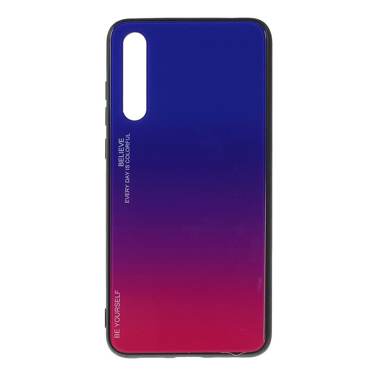 For Huawei P20 Pro Gradient Color Glass + PC + TPU Hybrid Mobile Phone Case - Blue / Rose
