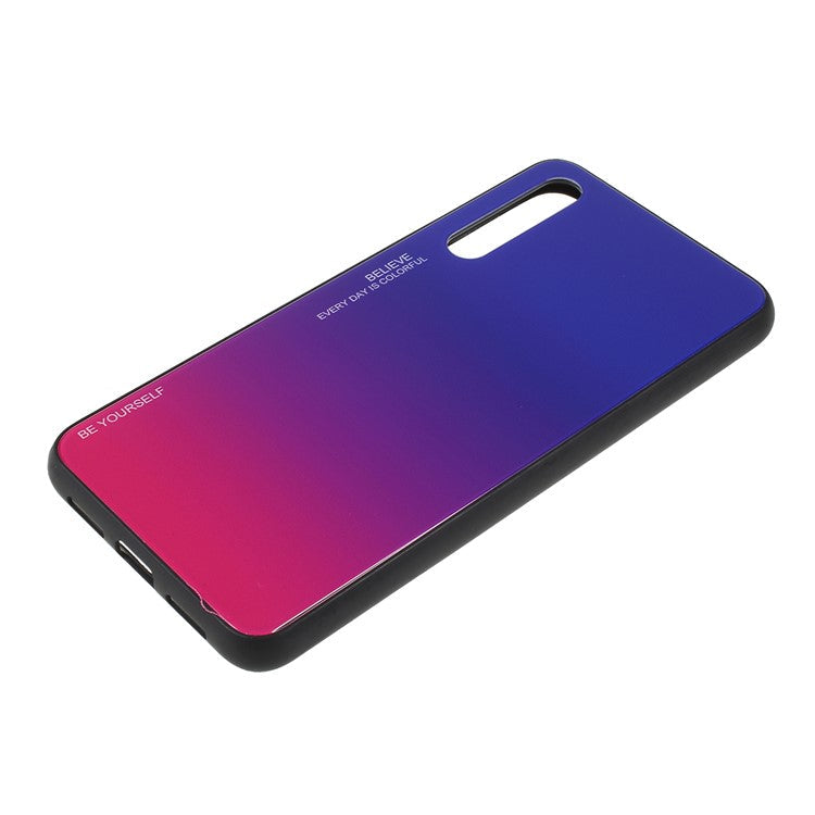 For Huawei P20 Pro Gradient Color Glass + PC + TPU Hybrid Mobile Phone Case - Blue / Rose