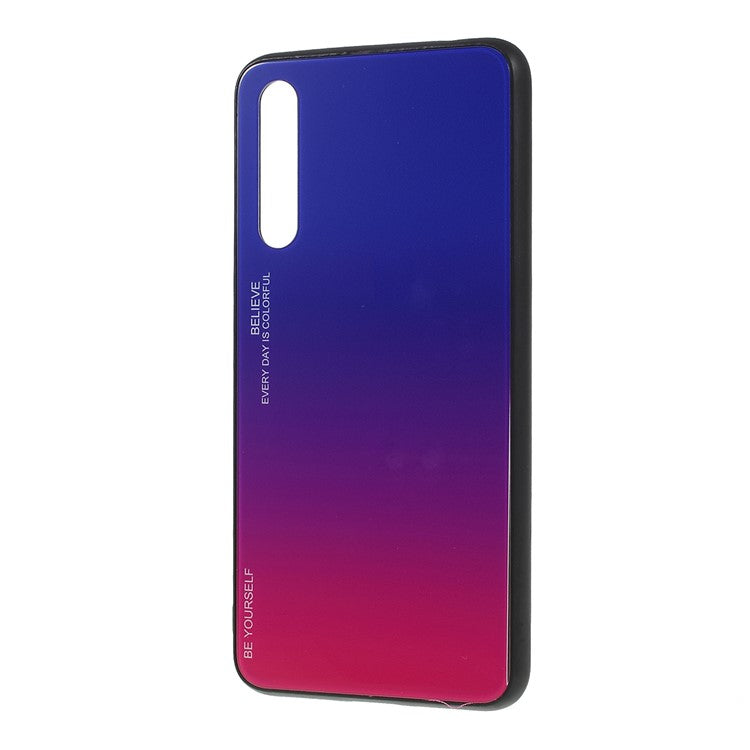 For Huawei P20 Pro Gradient Color Glass + PC + TPU Hybrid Mobile Phone Case - Blue / Rose