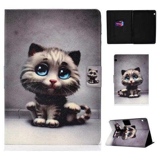 Shock-proof Pattern Printing Card Slot Stand PU Leather Tablet Case for Huawei MediaPad T3 10 - Cat with Blue Eyes