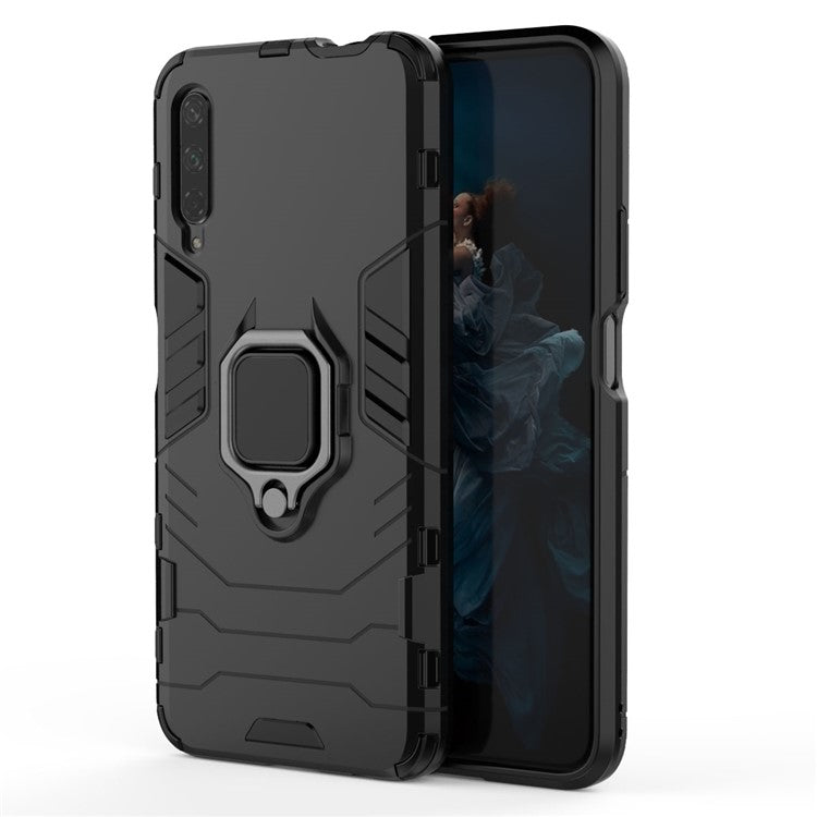 Cool Guard Finger Ring Kickstand PC + TPU Hybrid Protective Case for Huawei Honor 9X Pro - Black