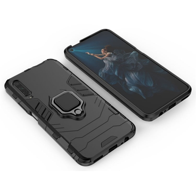 Cool Guard Finger Ring Kickstand PC + TPU Hybrid Protective Case for Huawei Honor 9X Pro - Black