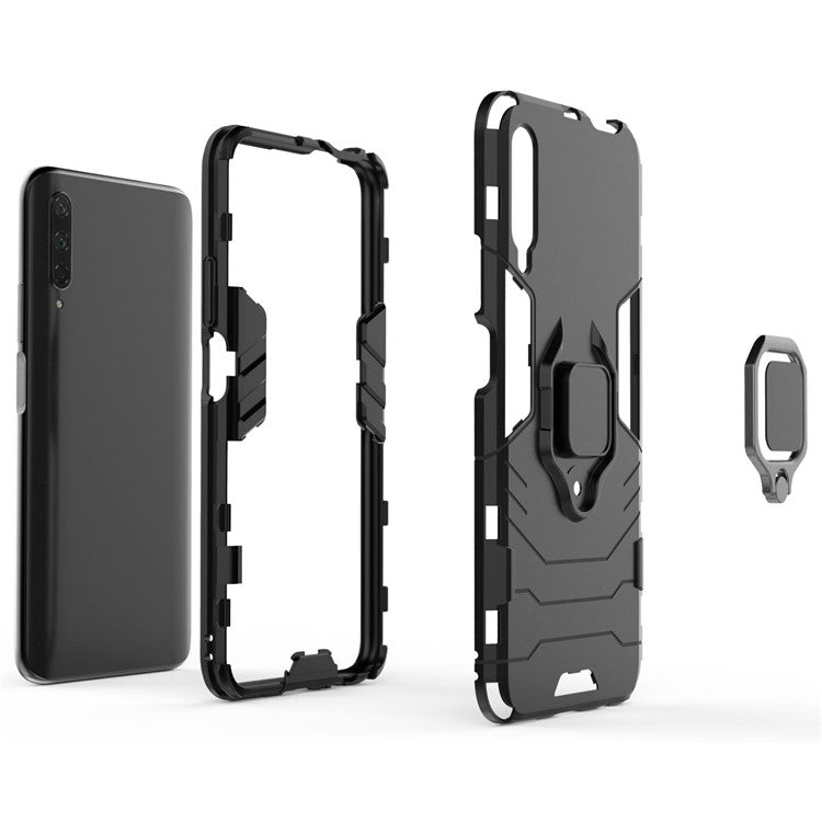 Cool Guard Finger Ring Kickstand PC + TPU Hybrid Protective Case for Huawei Honor 9X Pro - Black