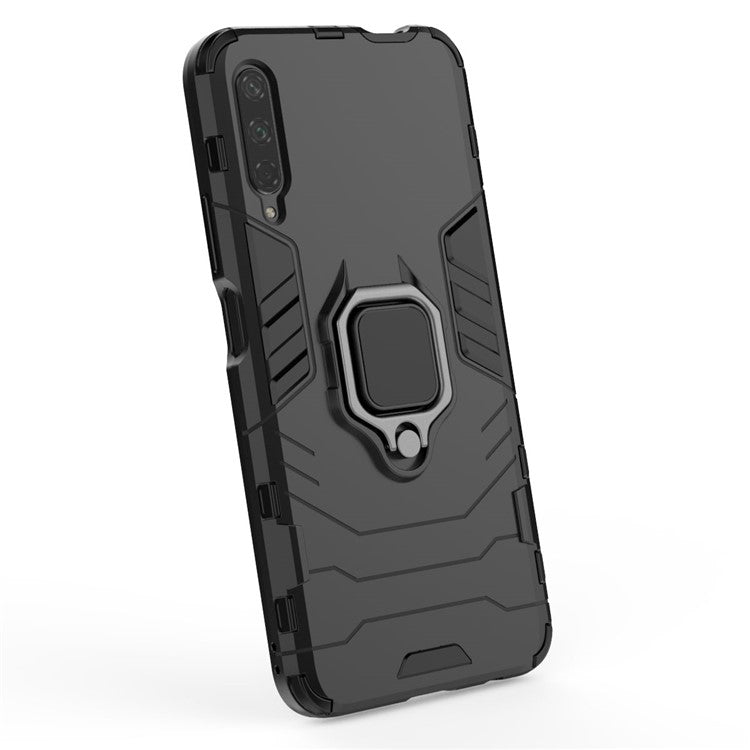 Cool Guard Finger Ring Kickstand PC + TPU Hybrid Protective Case for Huawei Honor 9X Pro - Black
