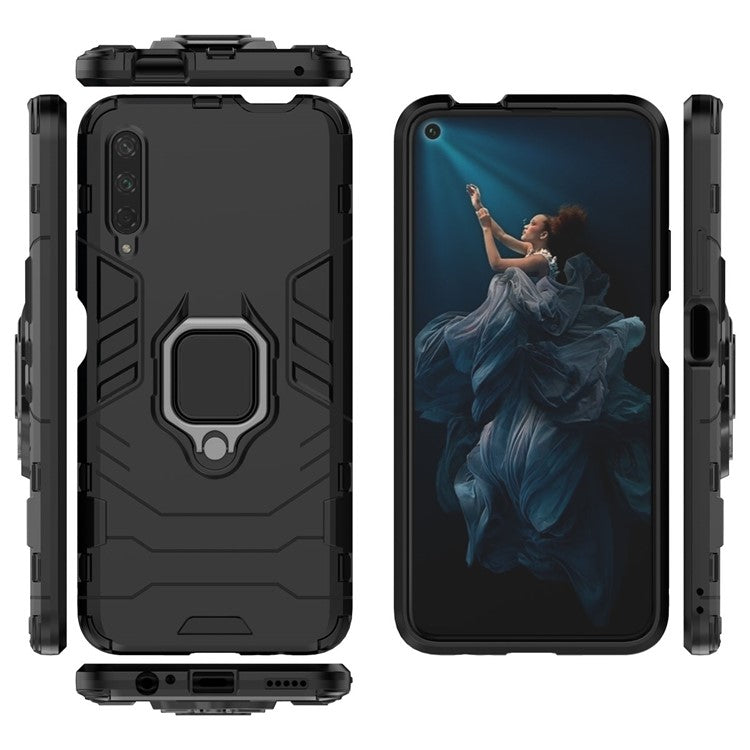 Cool Guard Finger Ring Kickstand PC + TPU Hybrid Protective Case for Huawei Honor 9X Pro - Black
