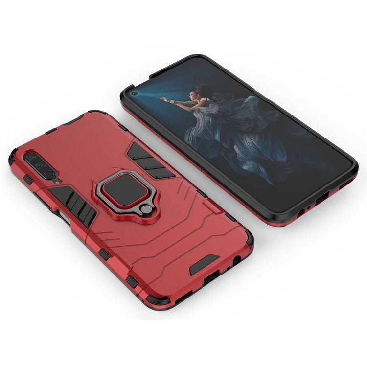 Cool Guard Finger Ring Kickstand PC + TPU Hybrid Protective Case for Huawei Honor 9X Pro - Red