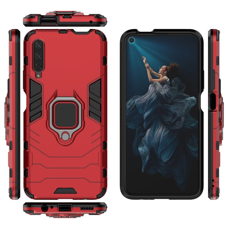 Cool Guard Finger Ring Kickstand PC + TPU Hybrid Protective Case for Huawei Honor 9X Pro - Red