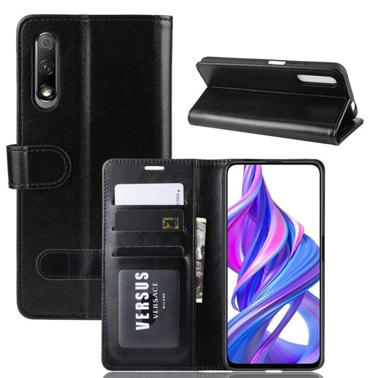 Crazy Horse Wallet Leather Wallet Stand Phone Case for Huawei Y9s/P smart Pro 2019/Honor 9X (For China)/9X Pro - Black