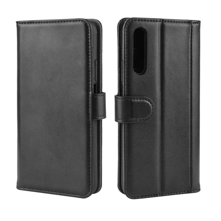 Genuine Split Leather Wallet Stand Cell Phone Cover for Huawei Honor 9X (For China) / 9X Pro - Black