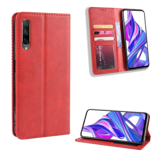 Vintage Style Leather Wallet Phone Shell for Huawei Honor 9X (For China)/9X Pro - Red