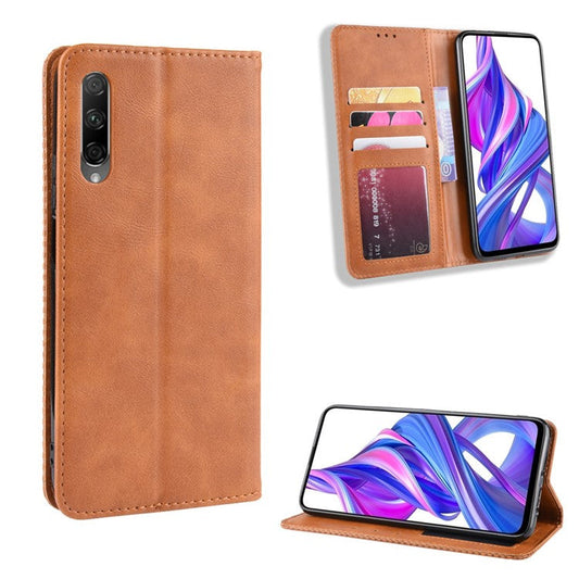 Vintage Style Leather Wallet Phone Shell for Huawei Honor 9X (For China)/9X Pro - Brown