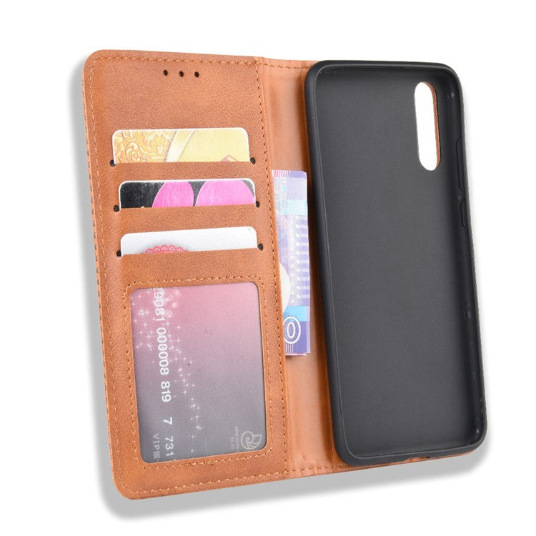 Retro PU Leather Wallet Stand Phone Cover Casing for Huawei P20 - Brown