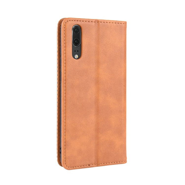 Retro PU Leather Wallet Stand Phone Cover Casing for Huawei P20 - Brown