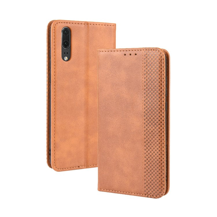 Retro PU Leather Wallet Stand Phone Cover Casing for Huawei P20 - Brown