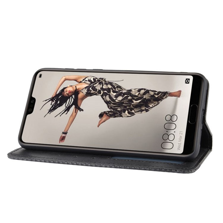 Retro Leather Wallet Phone Shell Casing for Huawei P20 Pro - Black