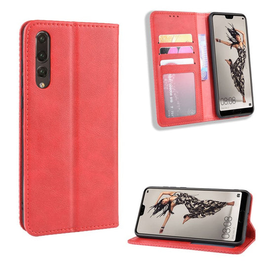 Retro Leather Wallet Phone Shell Casing for Huawei P20 Pro - Red