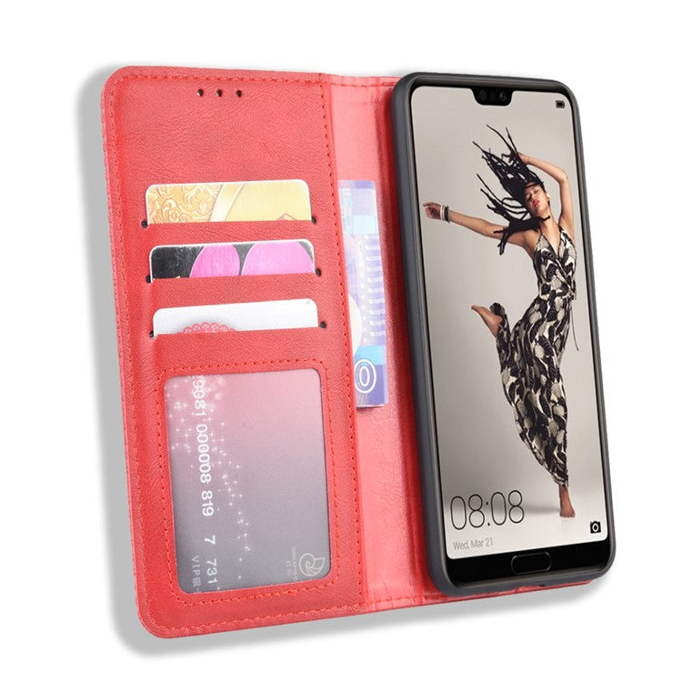 Retro Leather Wallet Phone Shell Casing for Huawei P20 Pro - Red