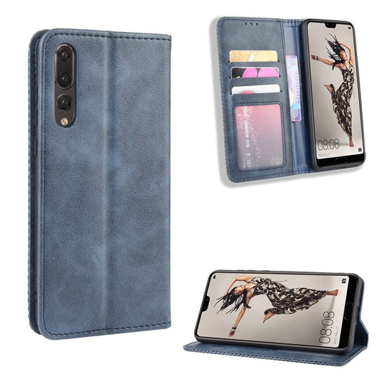 Retro Leather Wallet Phone Shell Casing for Huawei P20 Pro - Blue