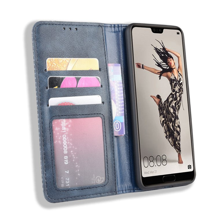 Retro Leather Wallet Phone Shell Casing for Huawei P20 Pro - Blue