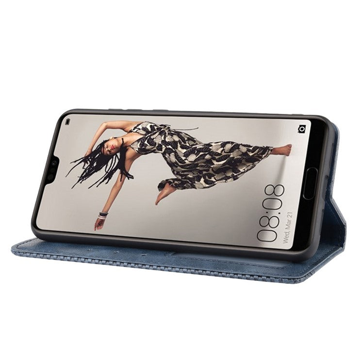 Retro Leather Wallet Phone Shell Casing for Huawei P20 Pro - Blue
