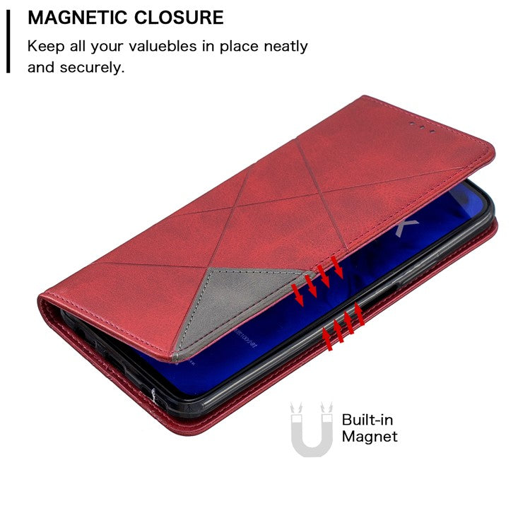 Geometric Pattern Leather Card Holder Case for Huawei Honor 9X (For China) / 9X Pro - Red