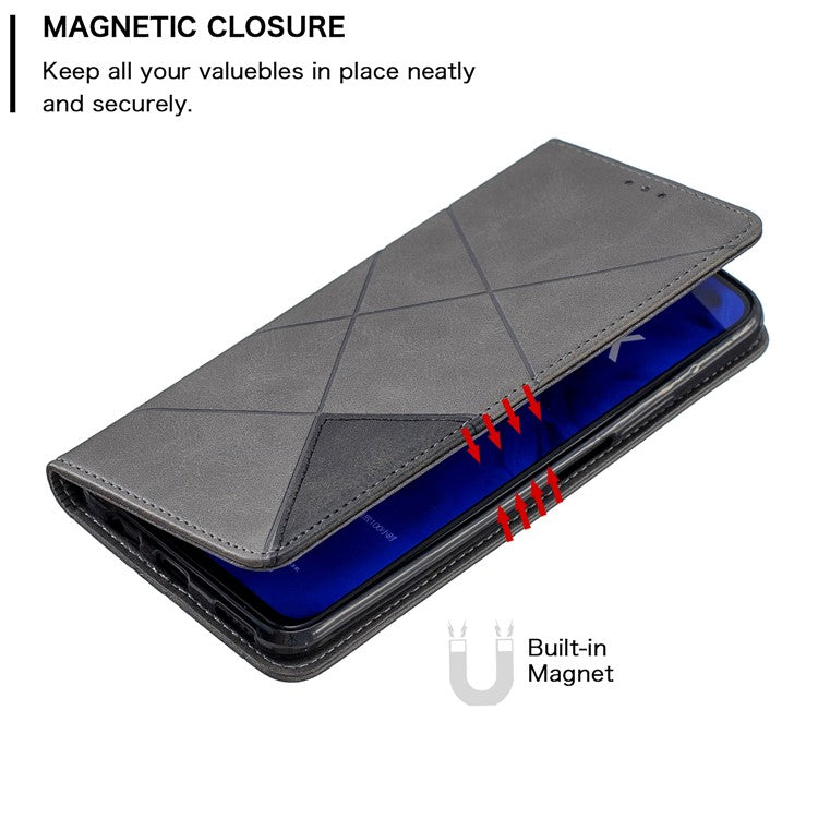 Geometric Pattern Leather Card Holder Case for Huawei Honor 9X (For China) / 9X Pro - Grey