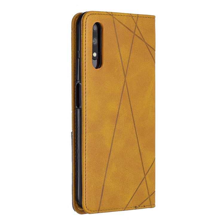 Geometric Pattern Leather Card Holder Case for Huawei Honor 9X (For China) / 9X Pro - Yellow