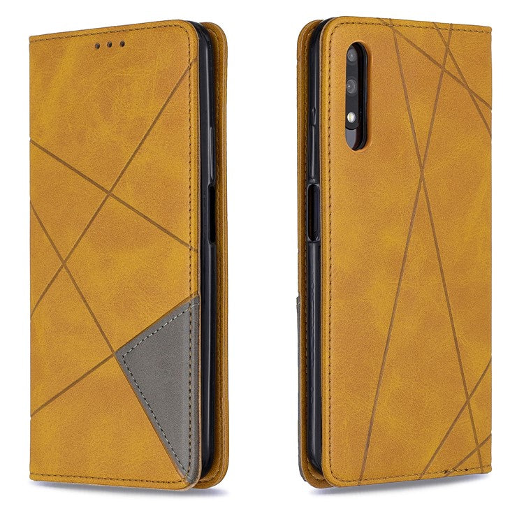 Geometric Pattern Leather Card Holder Case for Huawei Honor 9X (For China) / 9X Pro - Yellow