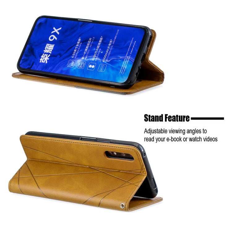 Geometric Pattern Leather Card Holder Case for Huawei Honor 9X (For China) / 9X Pro - Yellow
