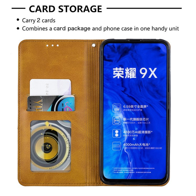 Geometric Pattern Leather Card Holder Case for Huawei Honor 9X (For China) / 9X Pro - Yellow