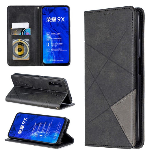 Geometric Pattern Leather Card Holder Case for Huawei Honor 9X (For China) / 9X Pro - Black