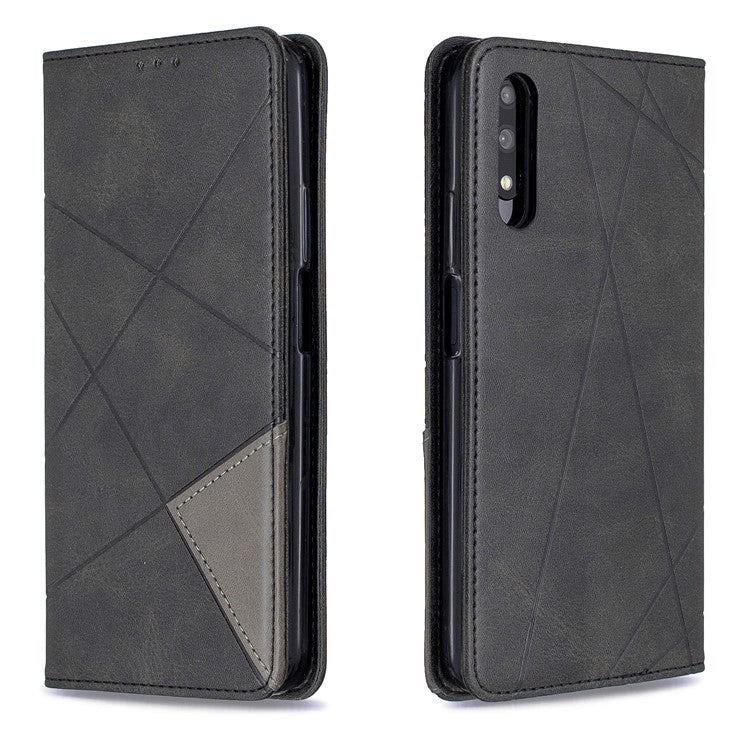 Geometric Pattern Leather Card Holder Case for Huawei Honor 9X (For China) / 9X Pro - Black