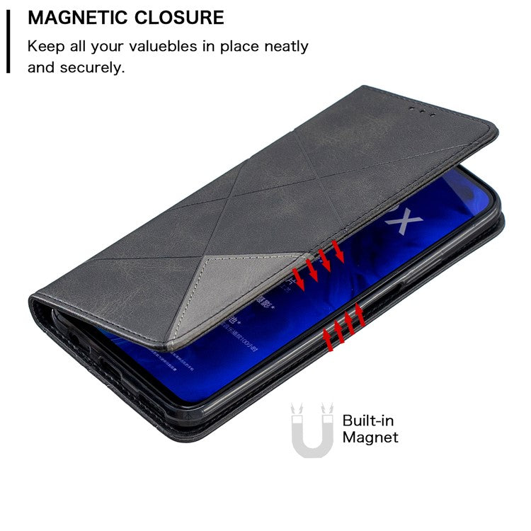 Geometric Pattern Leather Card Holder Case for Huawei Honor 9X (For China) / 9X Pro - Black