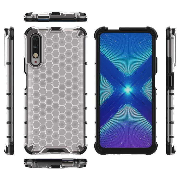 Honeycomb Pattern Shock-proof TPU + PC Hybrid Shell for Huawei Honor 9X (For China)/9X Pro - White