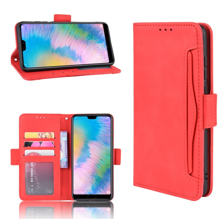 Leather Wallet Stand Phone Cover with Multiple Card Slots Shell for Huawei P20 Pro - Red
