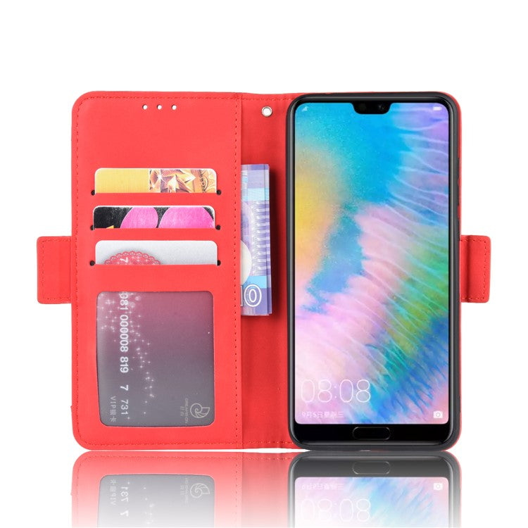 Leather Wallet Stand Phone Cover with Multiple Card Slots Shell for Huawei P20 Pro - Red