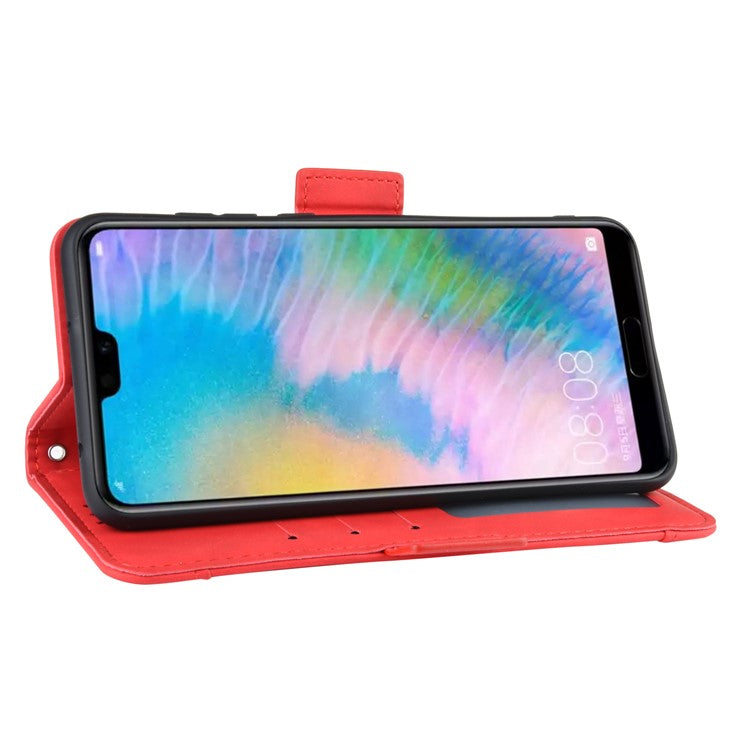 Leather Wallet Stand Phone Cover with Multiple Card Slots Shell for Huawei P20 Pro - Red